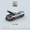 TIME MICRO/COOL ART 1:64 GTR-R34 Paul Blue Silver Flower Car Open Cover Model Car for Collection & Display & Gift 2