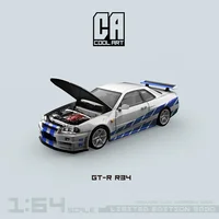 TIME MICRO/COOL ART 1:64 GTR-R34 Paul Blue Silver Flower Car Open Cover Model Car for Collection & Display & Gift 2