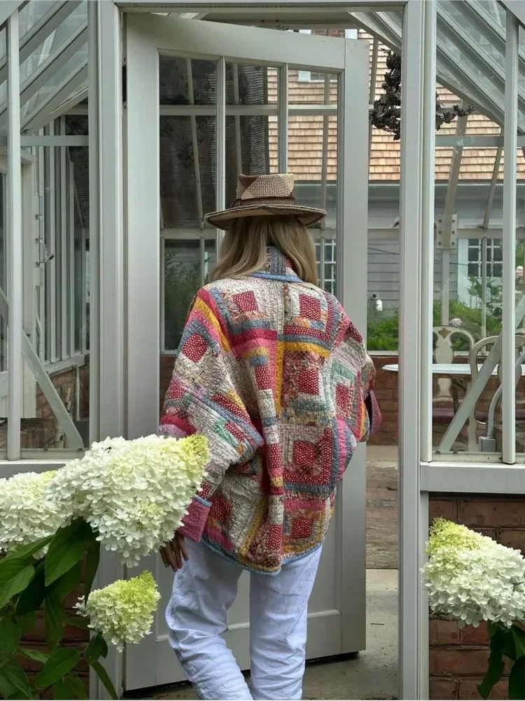 トップス Vintage patchwork Patchwork Denim Vintage T-Shirt For Men Patchwork Grid