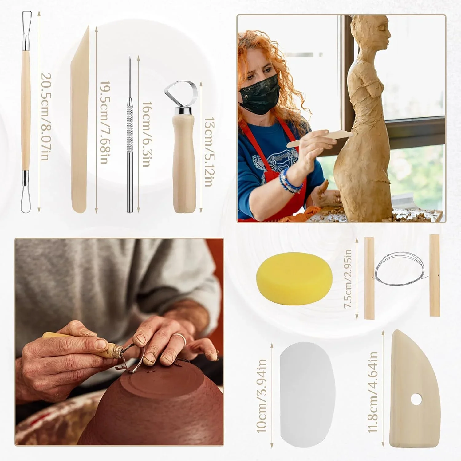 8/17pcs Pottery Sculpting Tools Set Ceramic Detail texture Shaping Blade Clay Modeling Stainless Steel Kit Carving Hole Punch pottery sculpting tools clay sculpting tools pottery tools clay craft tool