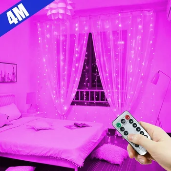 LED 커튼 스트링 조명, 크리스마스 화환 요정 조명, 꽃줄 LED 조명, 웨딩 홈 침실 장식 조명, 3x3, 4x3, 6x3m