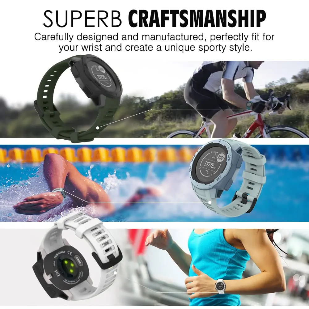 Elegant Soft Silicone Watch Band - Fashionable Replacement Wristband for Garmin Instinct Series