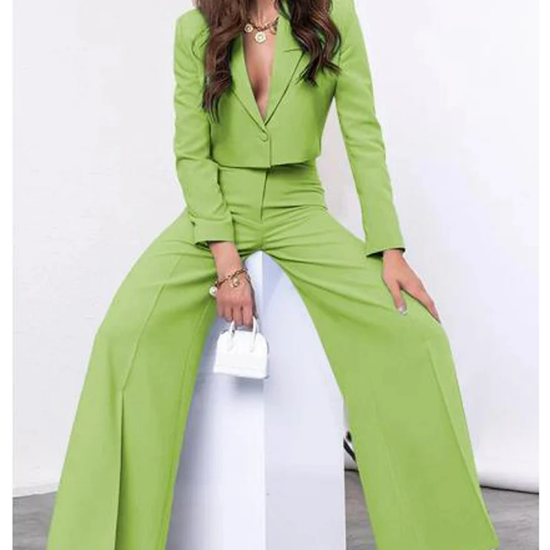 Lapel Set Woman 2 Pieces Leg Length Short Jacket Single Buckle Fashion Casual Women's Suits Elegant Blazer Clothing Pants