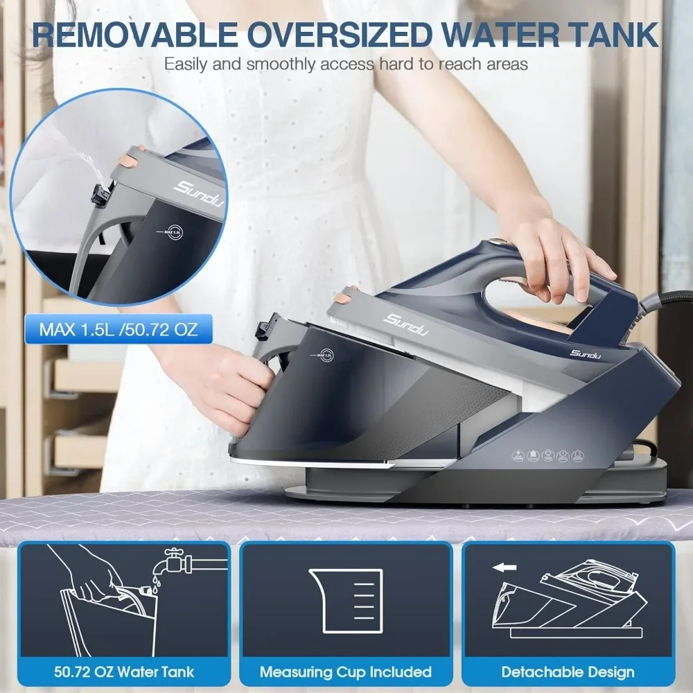 Pro Steam Station with Ceramic Soleplate, 1800W Steam Station Iron for Clothes with 1.5L Removable Water Tank 3