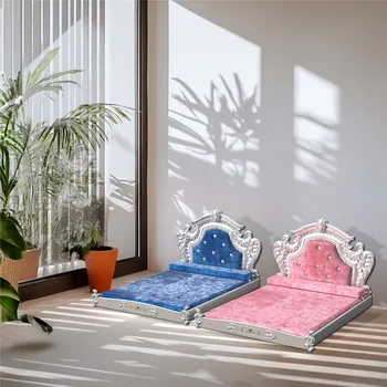 Bingopaw Luxury Pet Bed with Headboard, Dutch Velvet Dog Cat Bed for Medium and Large Dog, European Style Noble Pet Bed 3