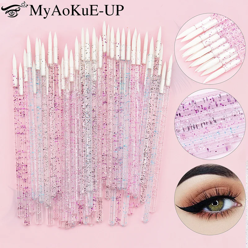 50pc Disposable Eyeliner Makeup Brush Crystal Handle Soft Fiber Lip Line Outline Brush Eyeshadow Blending Applicator Beauty Tool 1
