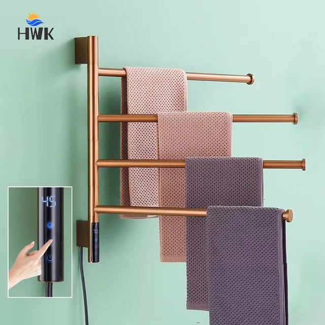 อุปกรณ์ในห้องน้ํา ราวแขวนผ้าอุ่นไฟฟ้า ราวแขวนผ้าสแตนเลส หมุนได้ เครื่องอุ่นผ้าเช็ดตัว ซ่อน/สัมผัสสาย ชั้นวางผ้าเช็ดตัวไฟฟ้า 1