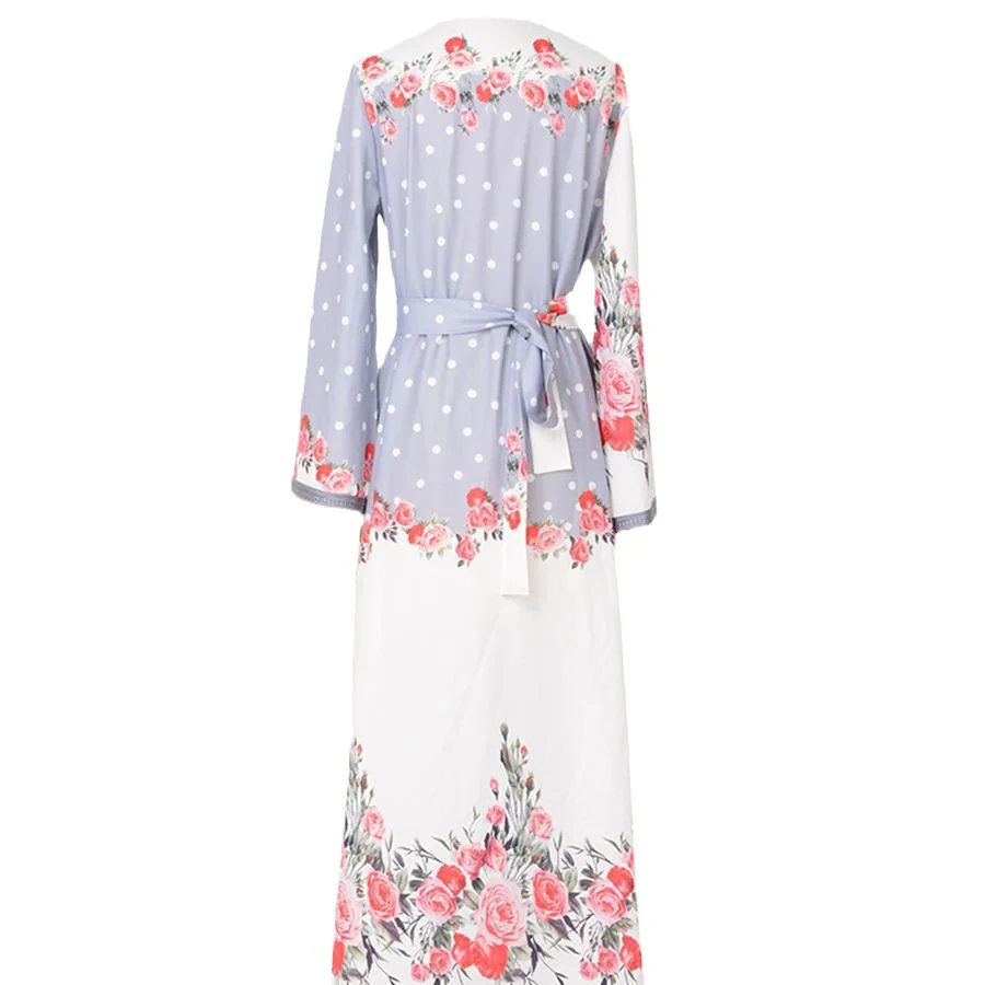Satin Printed and Colored Lace Robe for Women Arab Party Fashion Dress