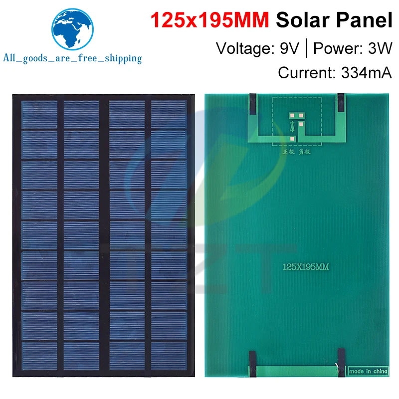 TZT 1/3pcs 9V 334mA 3W 태양 전지 패널 다결정 125*195MM 미니 Sunpower 태양 광 시스템 DIY 배터리 휴대 전화 충전기
