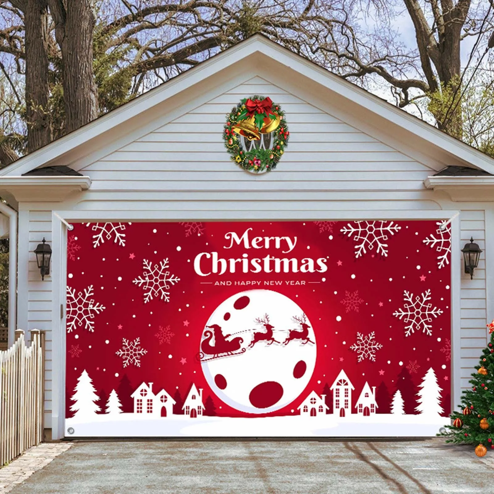 

Christmas Decoration Outdoor Garage Door Banner Merry Christmas Garage Door Cover Home New Year Decor Backdrop Wall Background