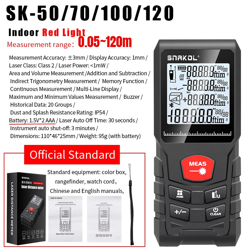 Snakol Laser Distance Meter 40m 50m 70m 100m 120m Digital Range Finder for Distance Measuring laser rangefinder,distance meter,laser tape measure,digital tape measure,tape measure