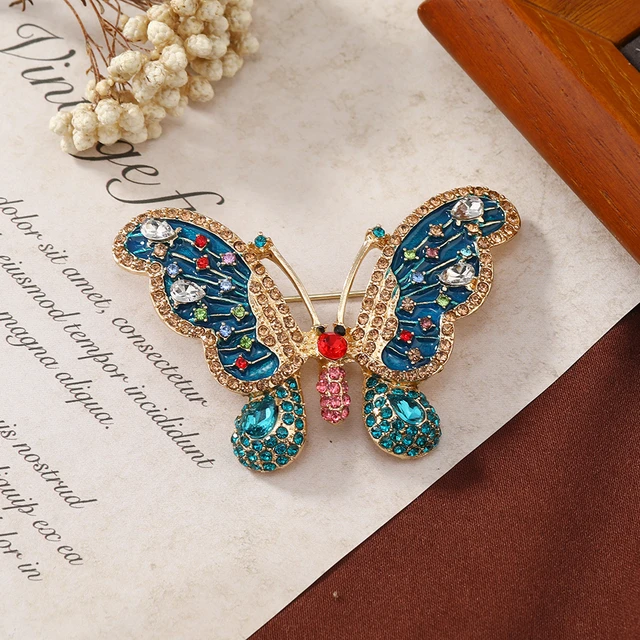 Morkopela Crystal Butterfly Brooch Vintage Colorful Enamel Insect Brooches  Pins For Women Scarf Clip Clothes Sweater
