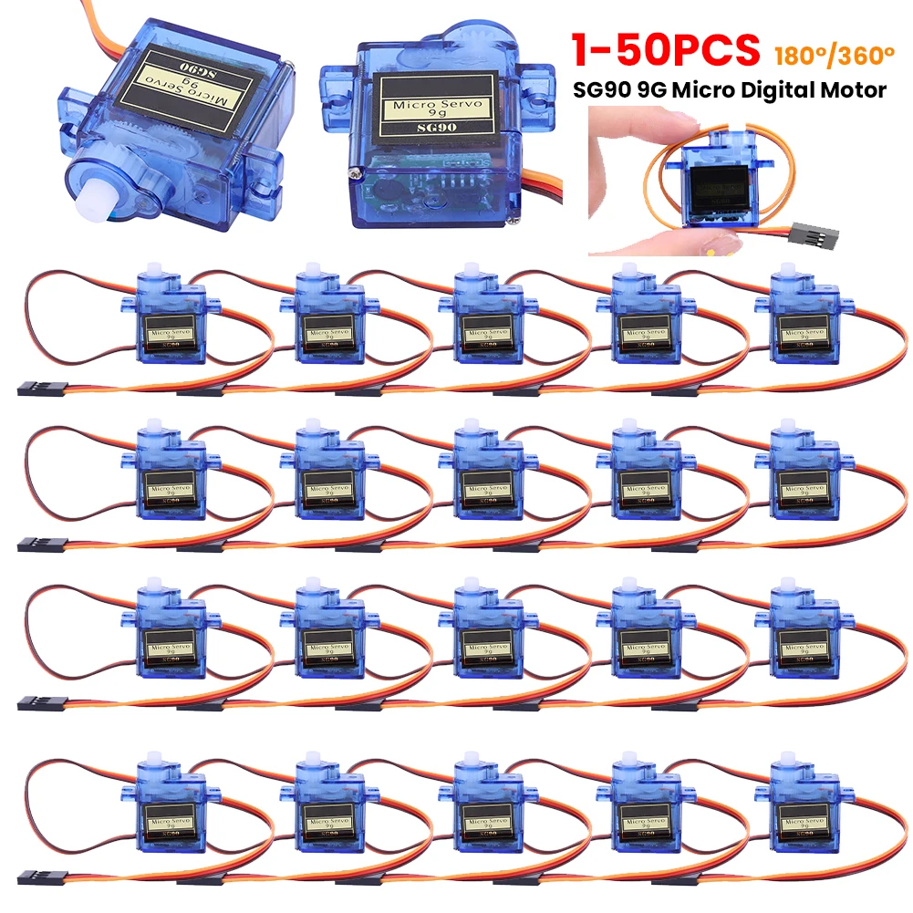 1-50PCS SG90 9G Miniature Servo Motor Fixed-Wing Micro Gear Servo Motor 180/360 Degrees for RC Helicopter Aircraft Airplane