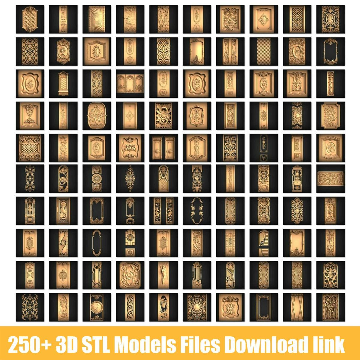 250+ DOORS and ELEMENTS 3D STL Models for CNC Router Engraving & 3D Printing Relief Support ZBrush Artcam Aspire Cut3D mobile woodworking bench