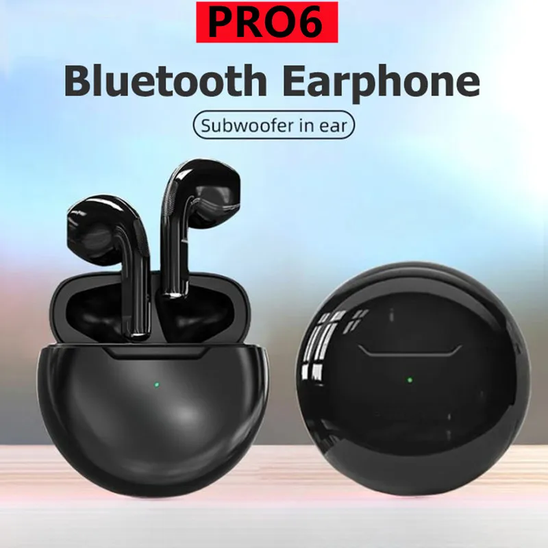 TWS Pro6 블루투스 이어폰, 무선 헤드폰, 하이파이 헤드셋, 방수, 소음 감..