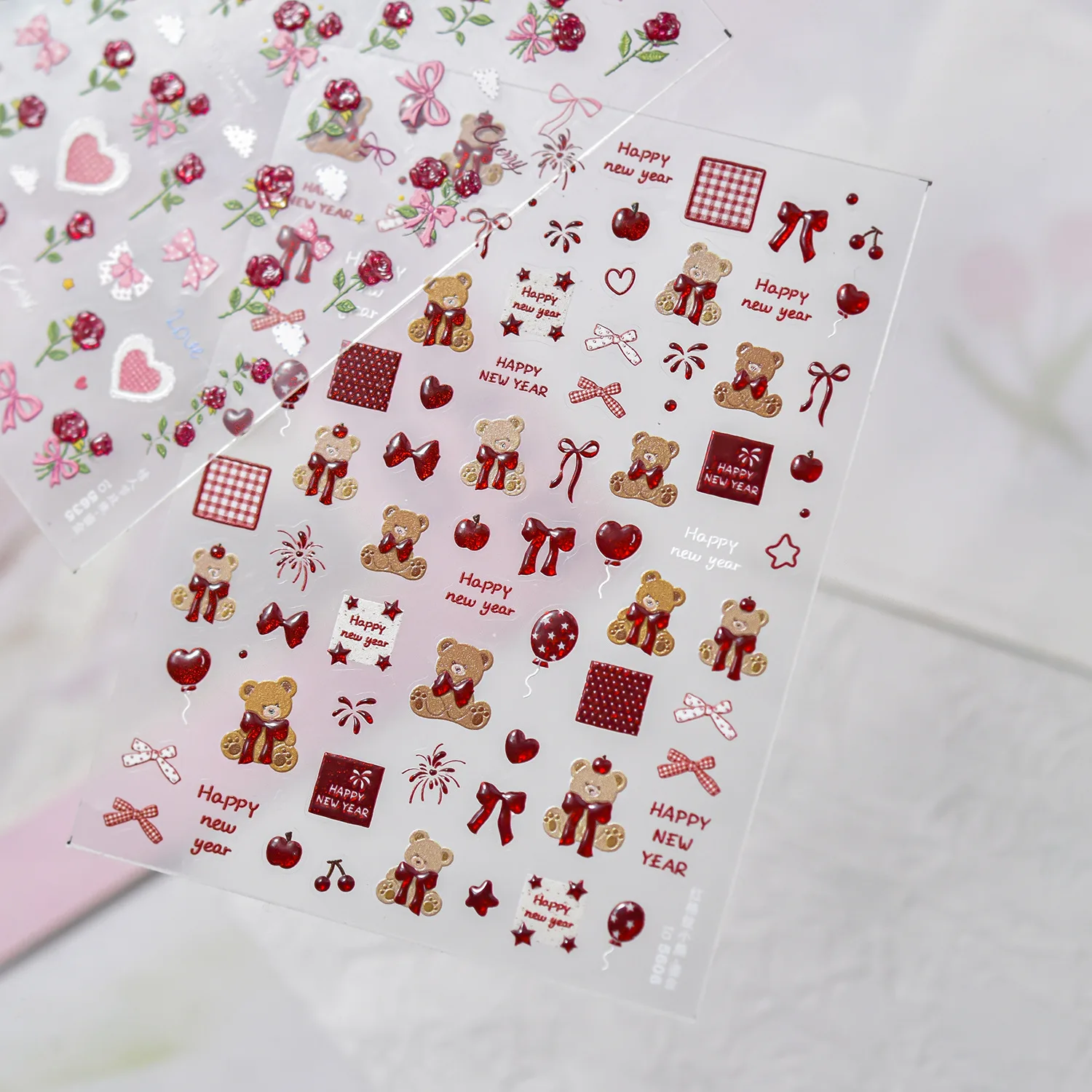 골드 네일 스티커 스윗 네일 데칼 보우 베어 장미 꽃 네일 아트 장식 스티커 DIY 새로운 매니큐어 액세서리 스티커