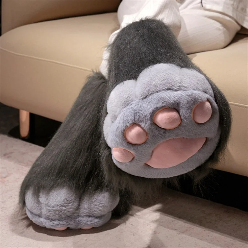 Ultra Soft Plush Fursuit-KIG Paw Pad Slippers Anti-Skid Slip-On Indoor Shoes with Hoof Detail Warm Winter Footwear for Men Women