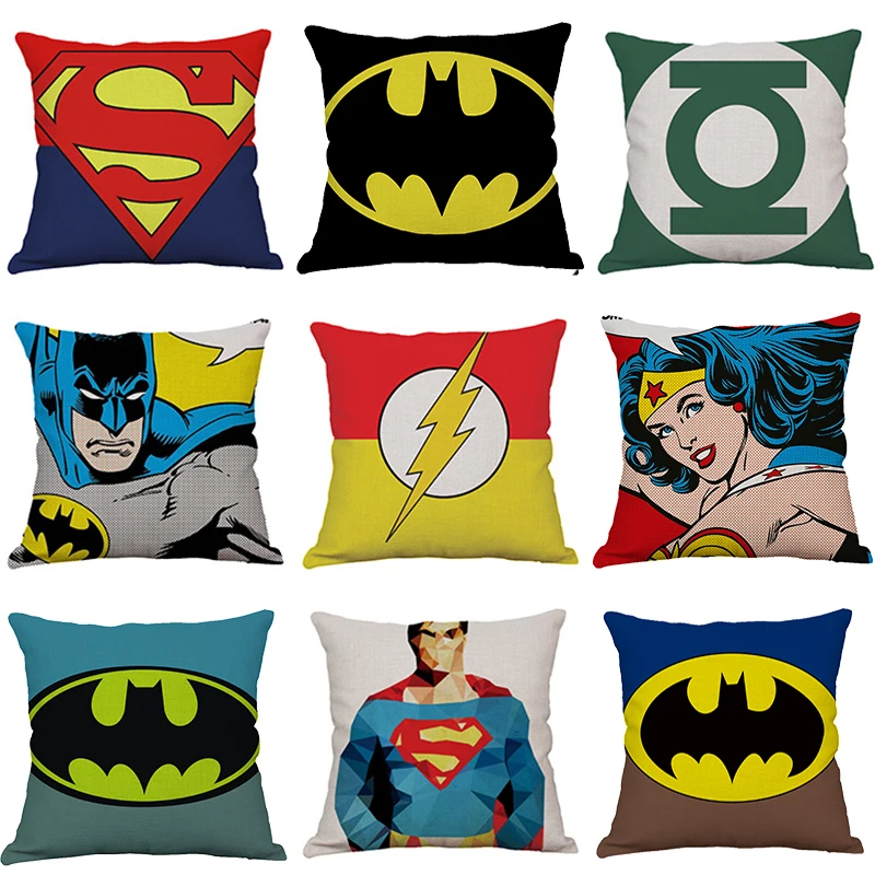 45X45 cm DC Anime Figure Batman Bruce Wayne Superman Wonder Woman Cotton Linen Pillow Case Accessories Birthday Gifts | Игрушки и хобби