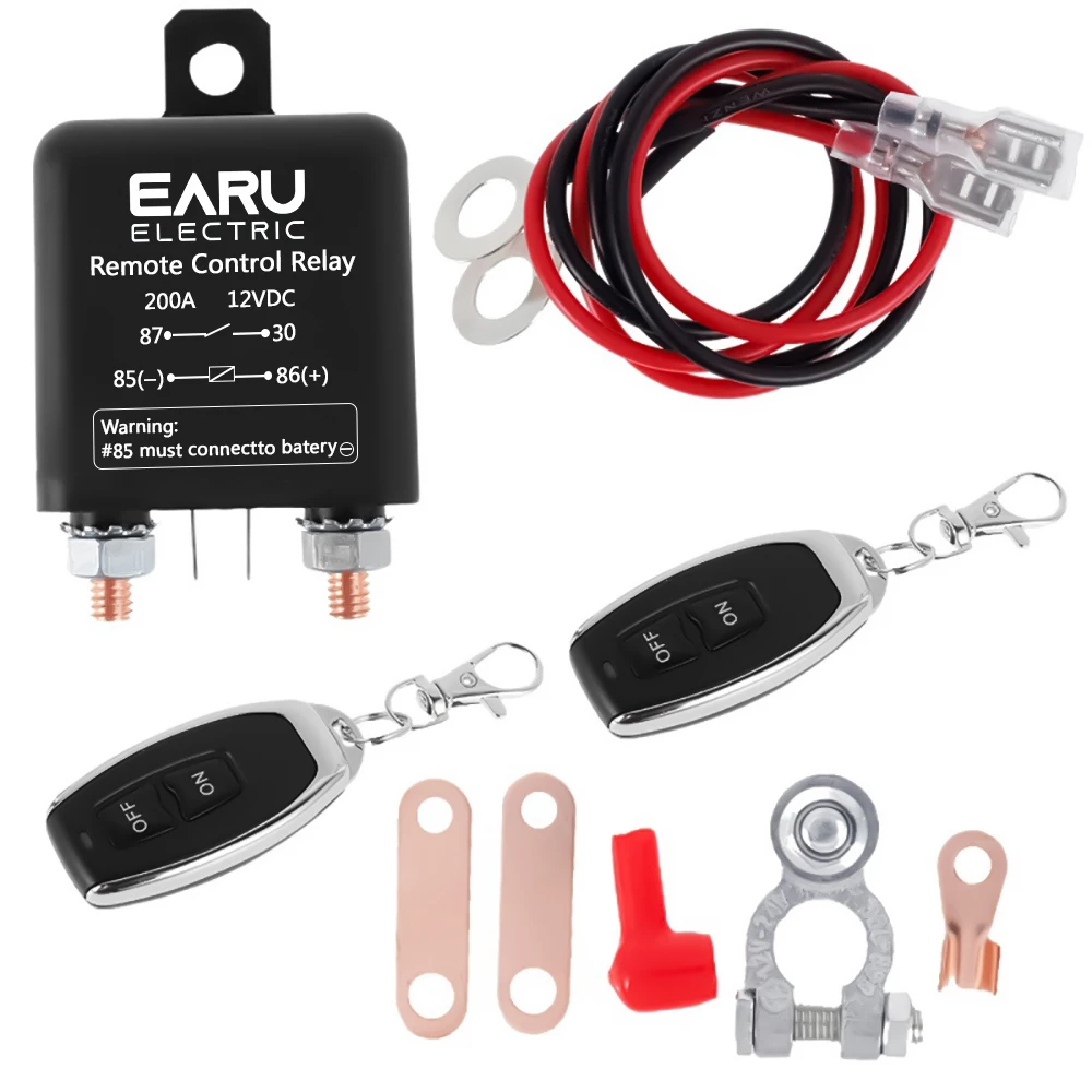 EARU Remote Battery Disconnect Switch 12V 200A Car Kill Switch Anti-Theft Remote Control Switch Relay Fobs 2 key for Auto Truck Boat