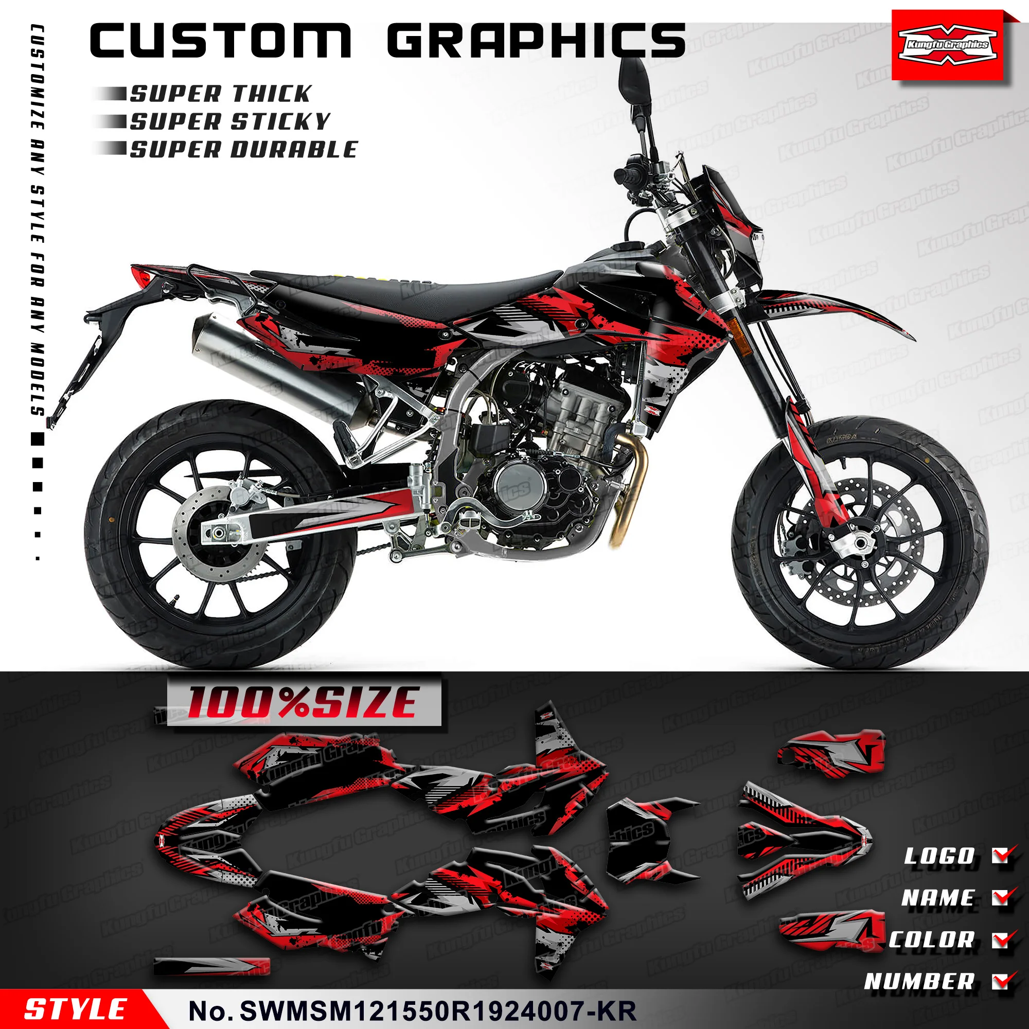 

KUNGFU графическая наклейка для мотоцикла для SWM SM500R SM125R SM150R SW150GY (CN) 2019-2024, SWMSM121550R1924007-KR