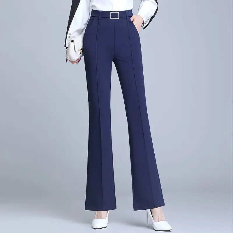 2023 Autumn and Winter Women's High Waist Patchwork Pockets Sashes Solid Slim Fashion Casual Elegant Commuter Straight Leg Pants