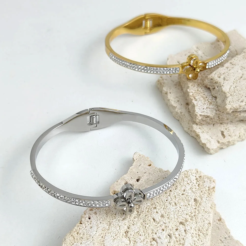 New four-leaf clover zircon stainless steel gold-plated 18K bracelet, high quality waterproof silver jewelry, gift for couples 3