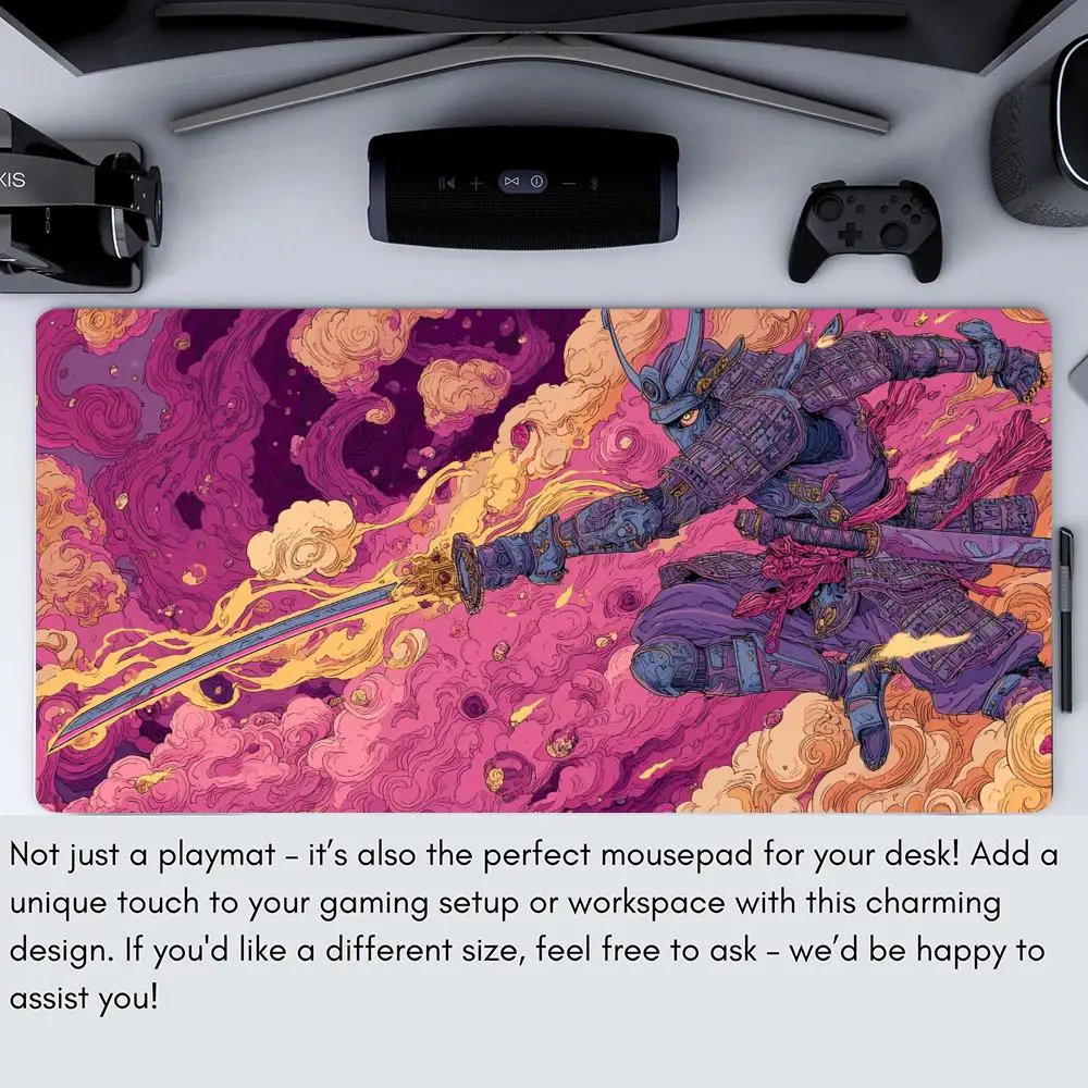 Cyberart Style Fantasy Samurai Design TCG Playmat Magic Card Battle Mat 35X60CM Tapete Magic Mat Non-Slip Durable Stitched Edge - 6