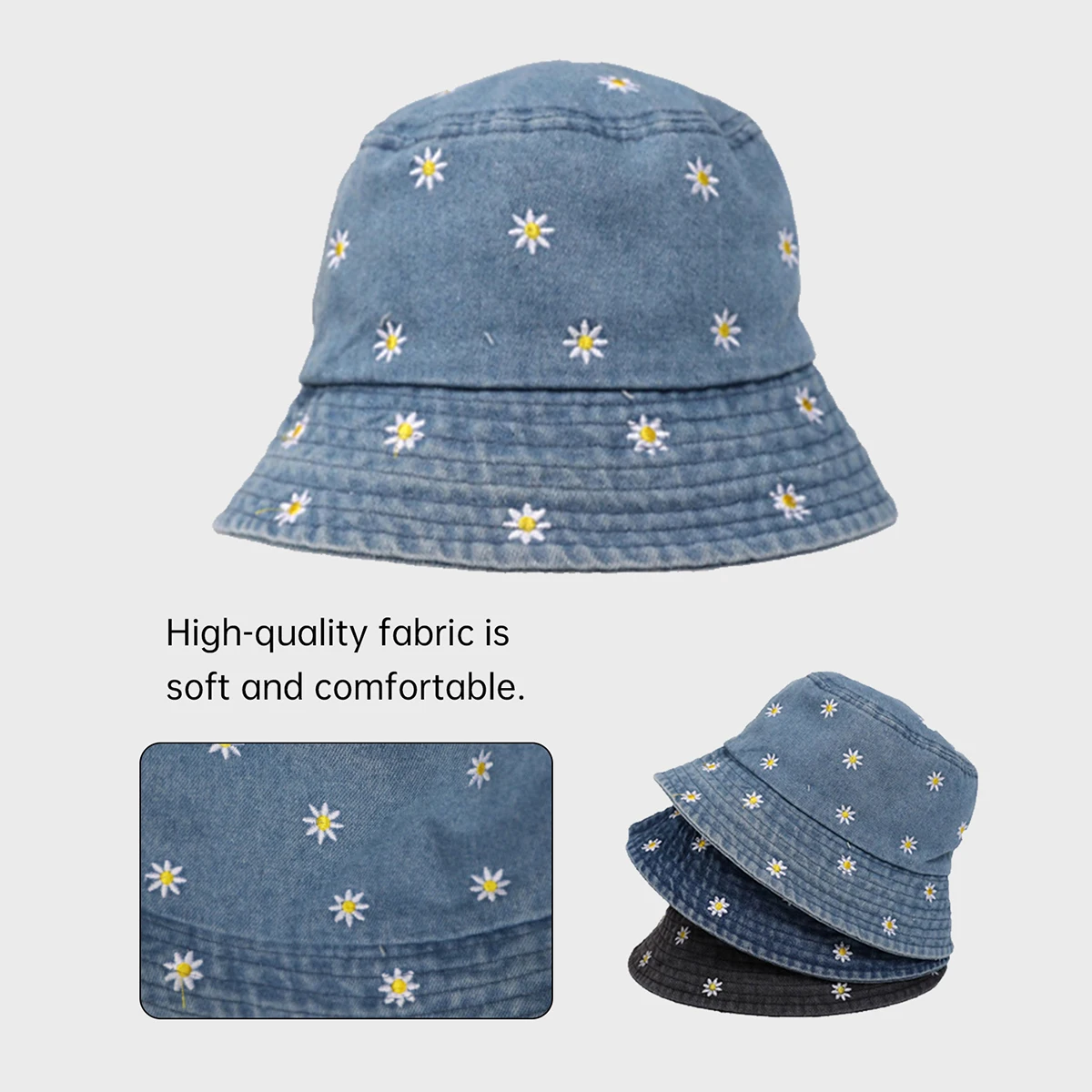 Outdoor Fisherman Hat for Women 2025 New Summer Large Head Circumference Sun Hat with Sun Protection and Uv Protection, Embroidered with Small Flowers for Autumn