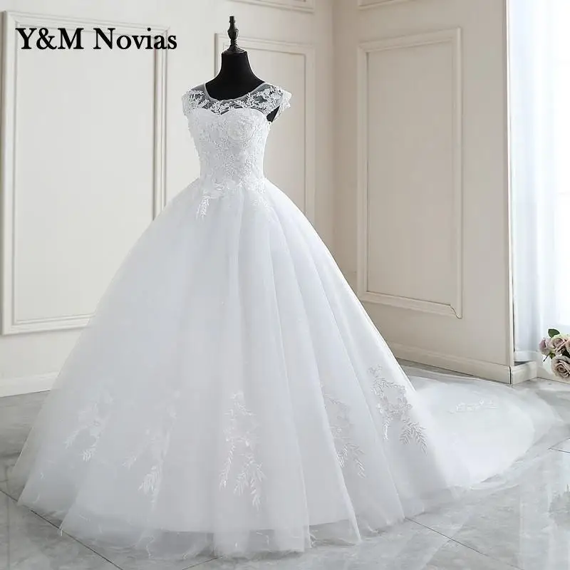 new-spring-lace-appliques-pearls-wedding-dresses-sleeveless-vestidos-de-novia-white-o-neck-princess-bride-wedding-gown-plus-size