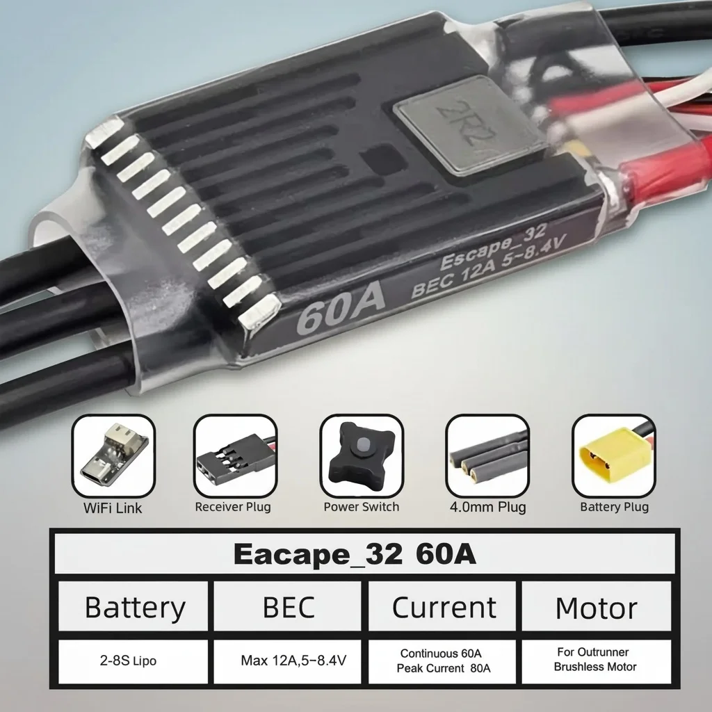 Application WiFi sur smartphone affichant les réglages du ESC GHOST 60A 2-8S pour Crawler RC - Programmable WiFi