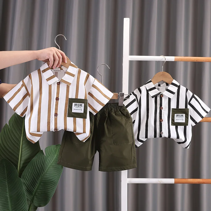 소년 여름 Tracksuits 1  5 년 디자이너 어린이 키즈 패치 워크 스트라이..