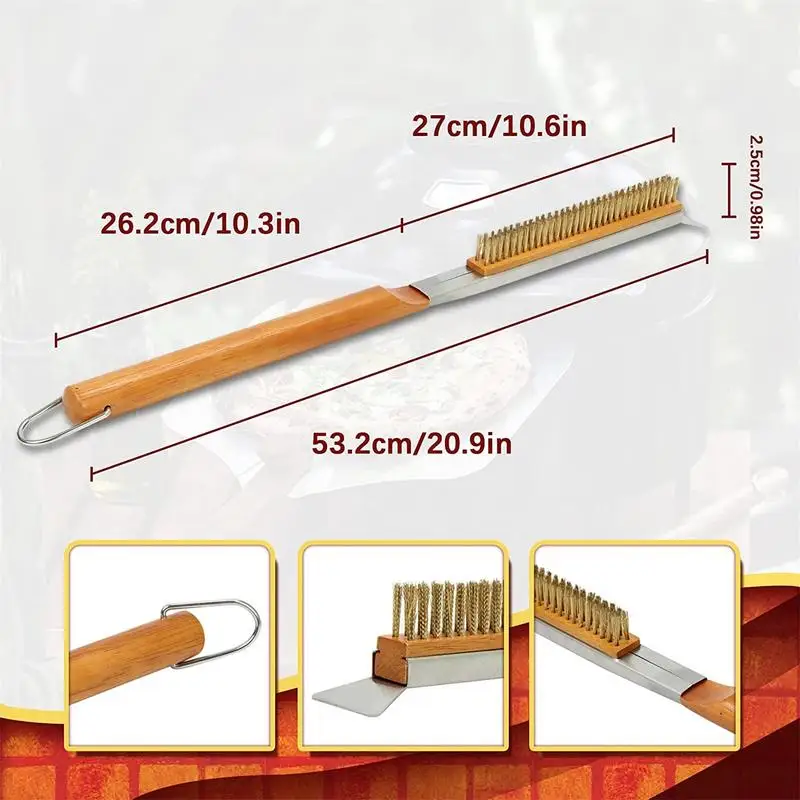 Pizza Stone Cleaning Brush Pizza Oven Copper Brush Bristle Brass Scraper Household Grill Cleaning Oven With Long Handle