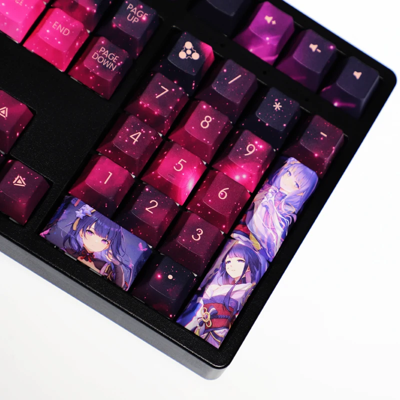 Chaves Conjunto Lados Pbt Tintura Subbed Keycaps Anime dos Desenhos Animados Gaming Key Caps Cherry Perfil Keycap para Genshin Impacto Beelzebul 108 - Imagem 3