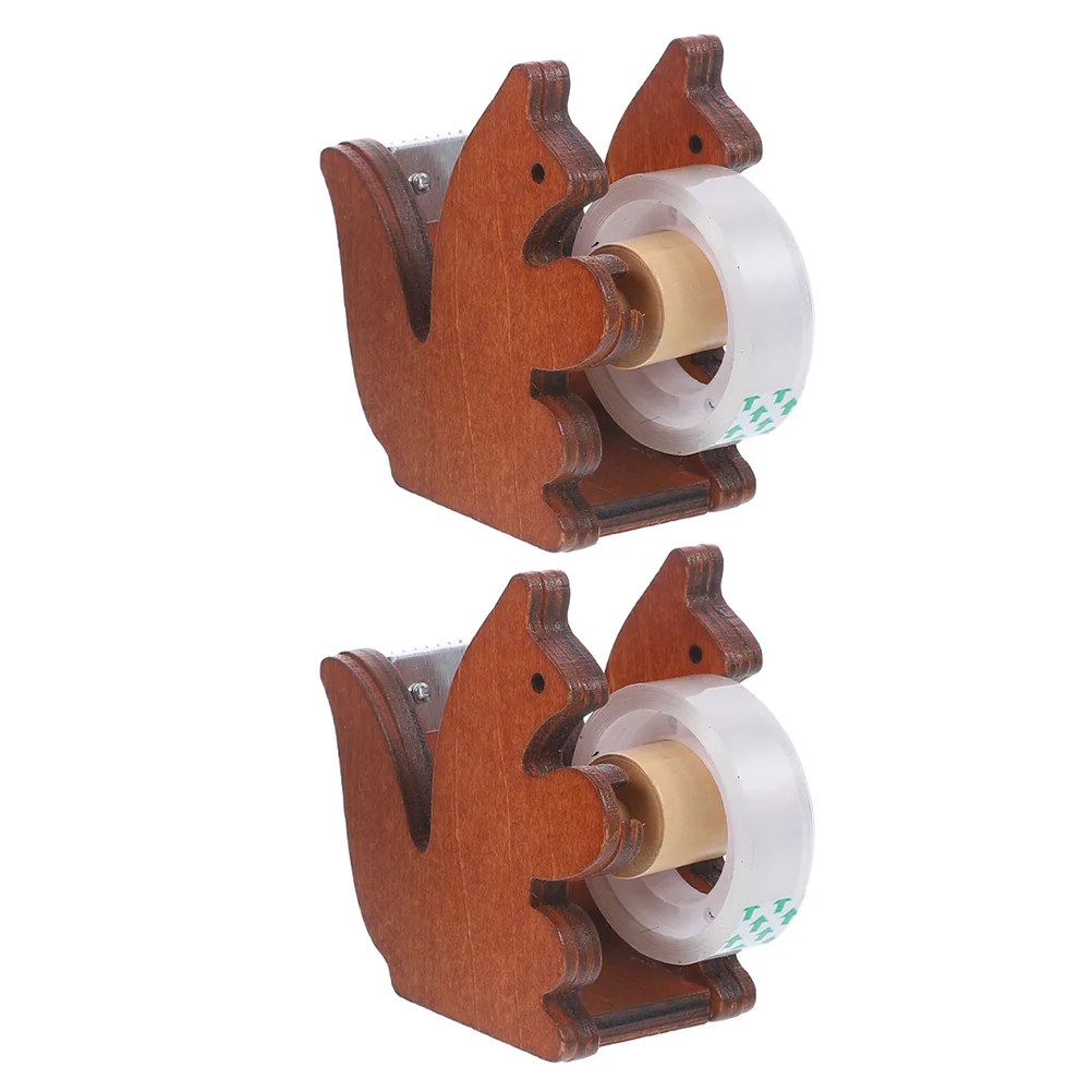 

2 Pcs Squirrel Tape Dispenser Animal Tape Holder Adorable Dispenser Washi Small Wood Cartoon Desk Office