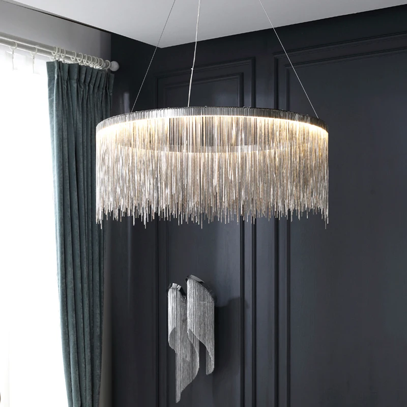 Tanie Żyrandol do salonu postmodernistyczny prosty kreatywny luksusowa willa Tassel lampa