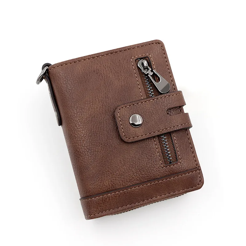 Men's wallet vertical retro 2 fold multi-function zipper large capacity change space men's buckle money clip wholesale