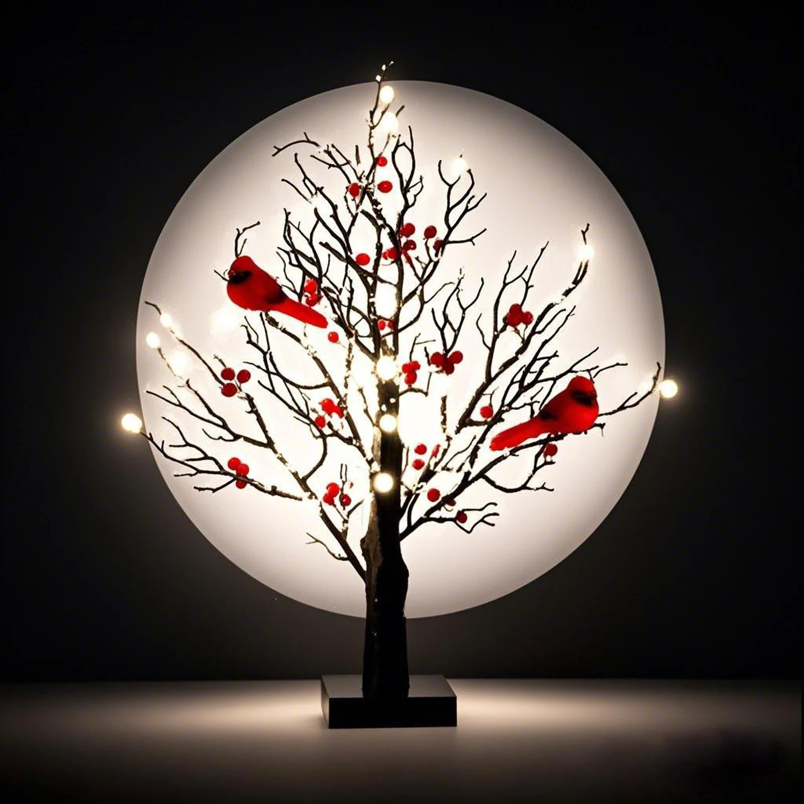 Vintage Glowing Tree W/ Cardinals Lighted Mini Birch Tree Twinkle Tree Lamp for Tabletop Centerpiece Christmas Indoor Home Decor