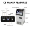 110LBS/24H Commercial Ice Maker Machine with 2 Water Inlets, Freestanding Ice Machine with 24lbs Storage Bin, Ice Scoop & Water 3