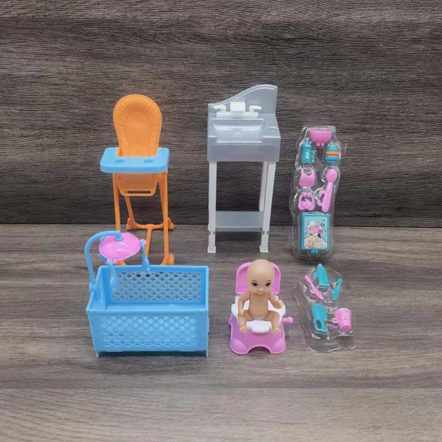 Educational Accessories Mini Doll Accessories Wash Tank Bed Toilet Dinner Chair Cutlery Life Houseware Playhouse Accessories Set