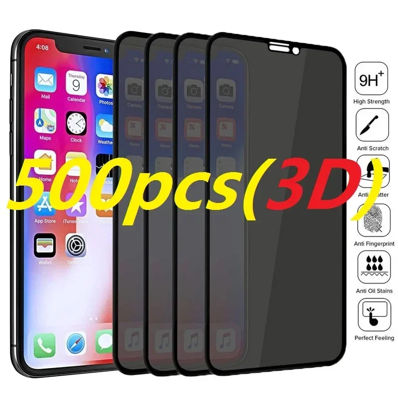 

500pcs Full Cover Privacy Screen Protectors For iPhone 15 13 14 11 12 Pro MAX XS XR Tempered Glass For iPhone 7 8 Anti-spy Film