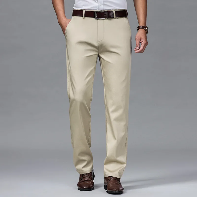 

High Quality Men's Pants Baggy Bamboo Fiber Stretch Thin 2023 Summer New Business Straight Trousers Male Pantalones Hombre