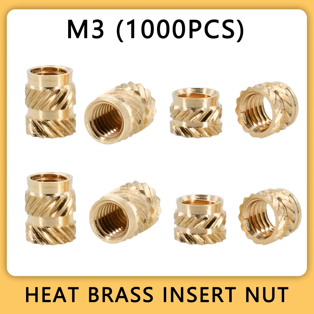 Latão Inserir Porca para Impressão 3d Aquecimento Inserção Cobre Metric Rosqueado Hot Melt Knurled Injection 1000 Pcs m3