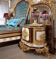 Ensemble de chambre à coucher de luxe turc, lit king size double capitonné, mobilier de chambre à coucher, cadre de lit en bois massif sculpté, tête de lit en tissu velours 4