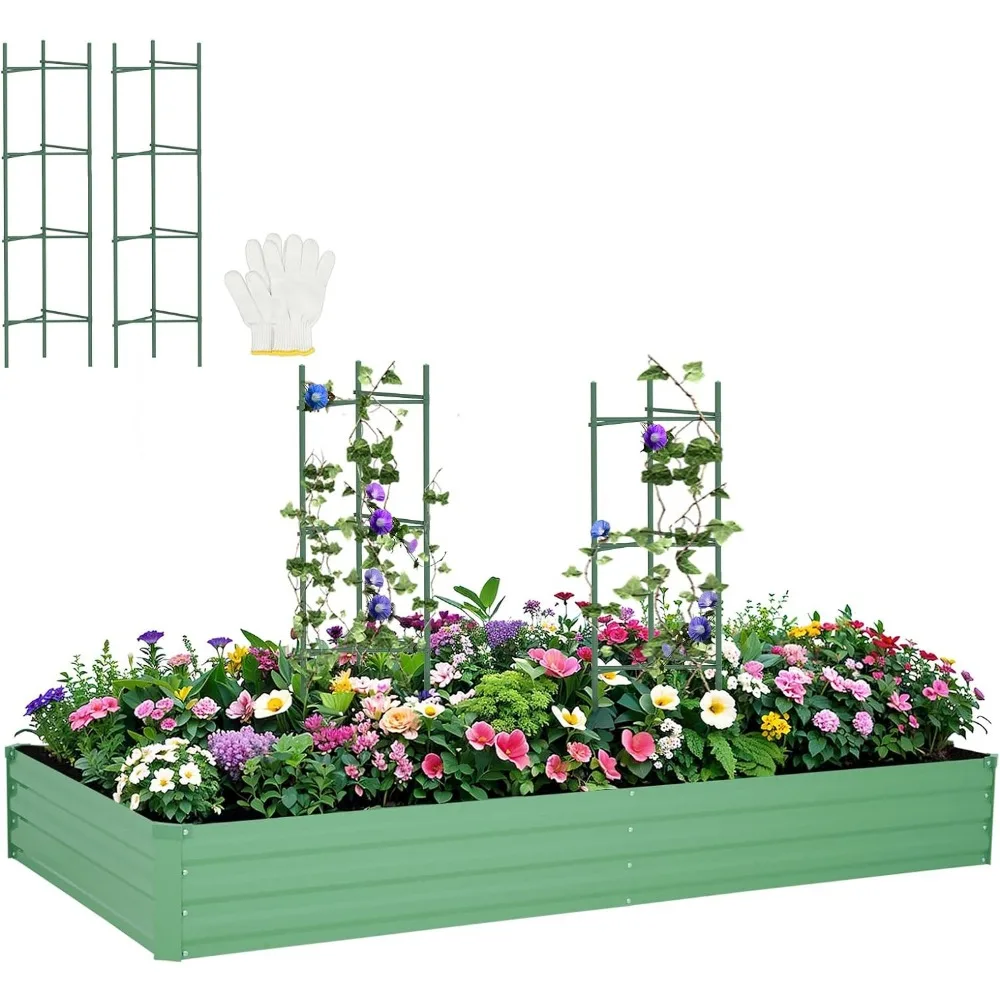 

Metal Raised Garden Bed Green 8x4x1Ft,Outdoor Large Galvanized Planter Boxes Kit for Vegetables Flowers and Herbs,Planter Raised