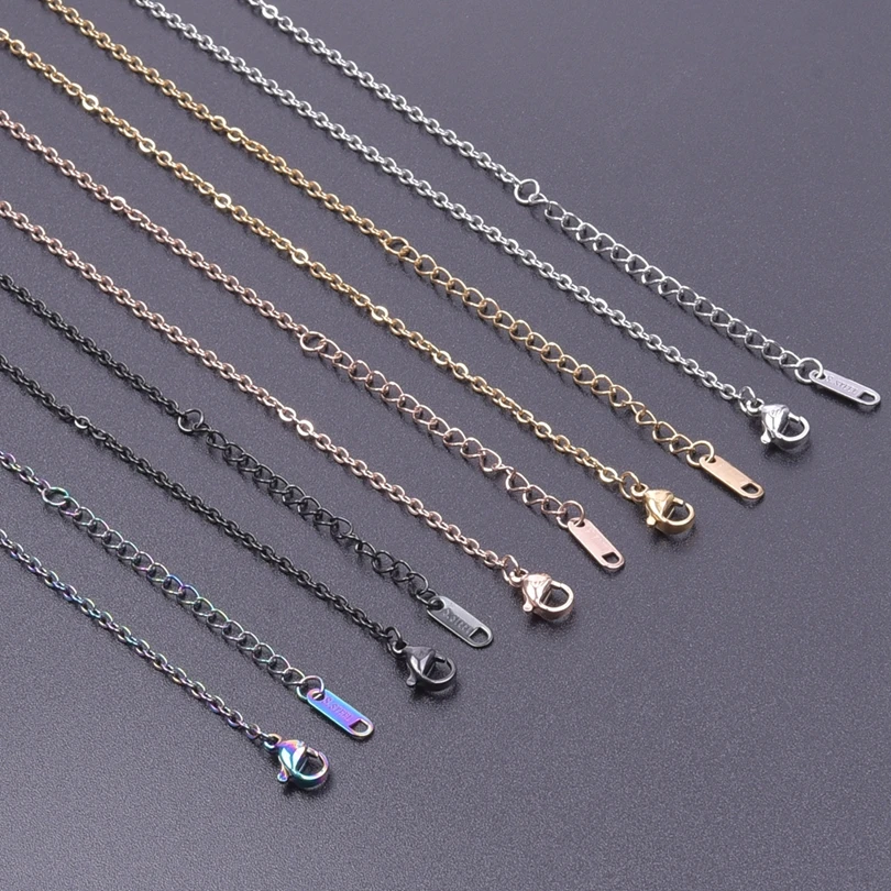 

10Pcs/Lot Length 40+5cm Waterproof Men Women O Shape Rolo Link Chain Stainless Steel Necklaces Jewelry Width 1.6mm Diy Collares
