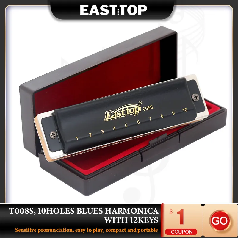 

EASTTOP T008S 10 Holes Blues Harmonica Harp Richter Harmonica With 12 Keys Good Quality Harmonica For Adults Kids Players