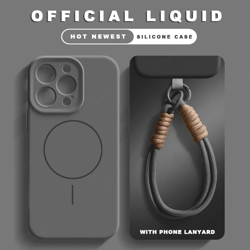 Liquid Silicone Magnetic Phone Case with Lanyard and Magsafe Charging Capability