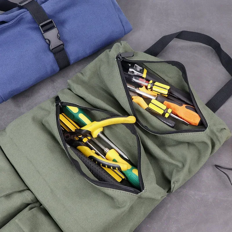 Large Capacity Canvas Portable Vehicle Maintenance Tool Wrench Screwdriver Storage Bag Hasp Folding Handbag Electrician Kit