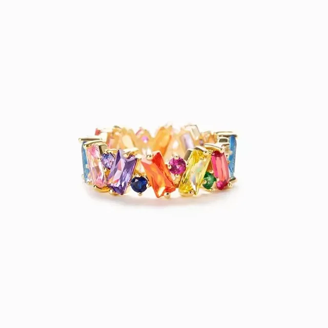 New Irregualr Design Colorful CZ Women Rings Gold Color/Silver Color Geometric CZ Rainbow Rings Luxury Trendy Exquisite Jewelry 1