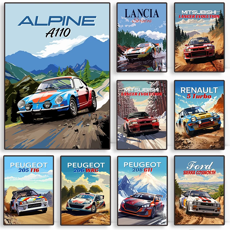 Rally Legend Vehicle Poster Ford Sierra Cosworth Alpine A110 Canvas Painting Print Wall Art Picture For Living Room Home Decor
